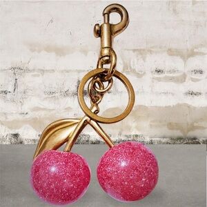 Gold and Pink Cherry Keychain
